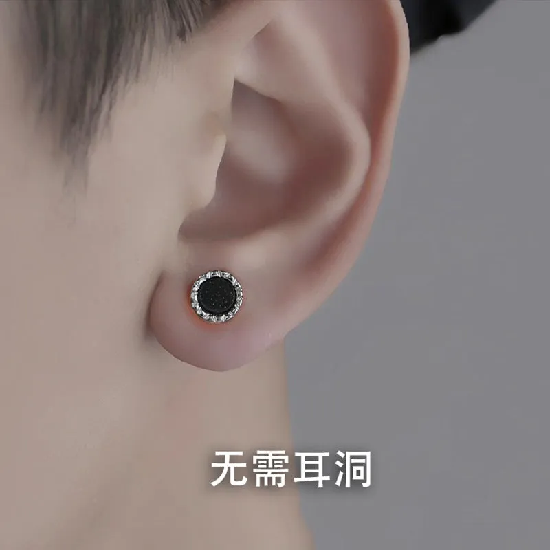 Wholesale a pair of Personalized High-end Temperament Black Agate Titanium Steel Earrings