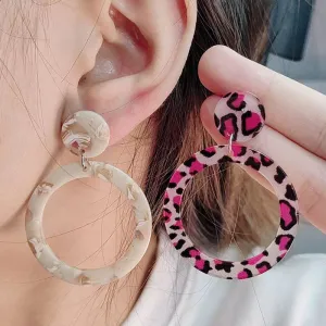 Wholesale Acetate plate colorful hollow round acrylic earrings retro leopard print earrings