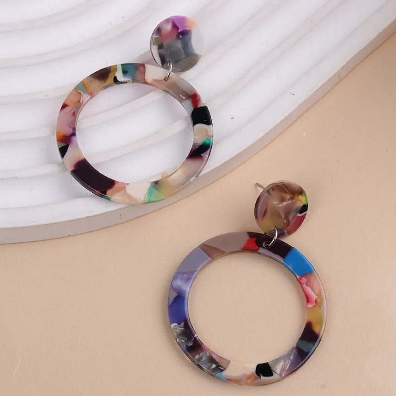 Wholesale Acetate plate colorful hollow round acrylic earrings retro leopard print earrings