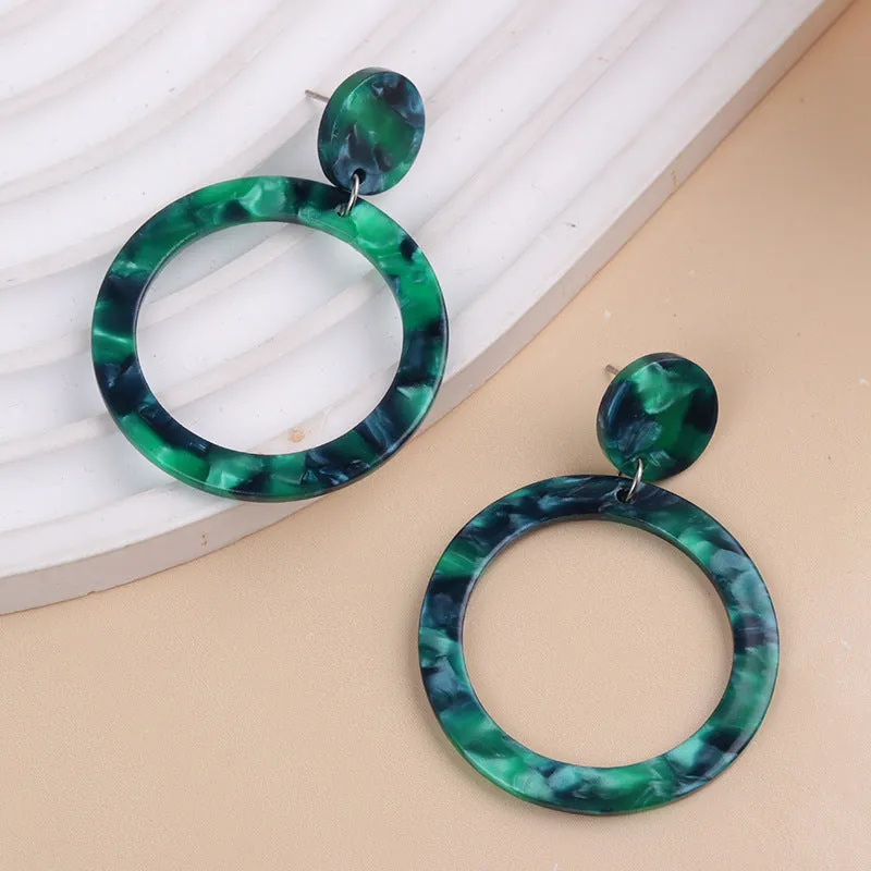 Wholesale Acetate plate colorful hollow round acrylic earrings retro leopard print earrings