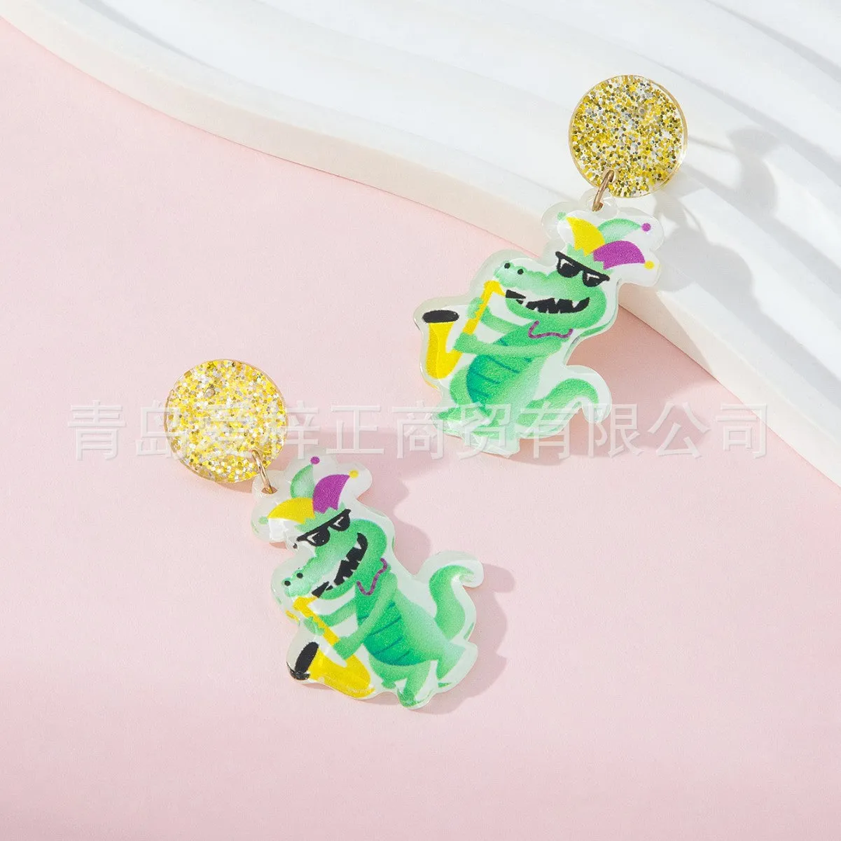 Wholesale Acrylic Carnival Cute Naughty Crocodile Design Women's Fashion Drop Earrings