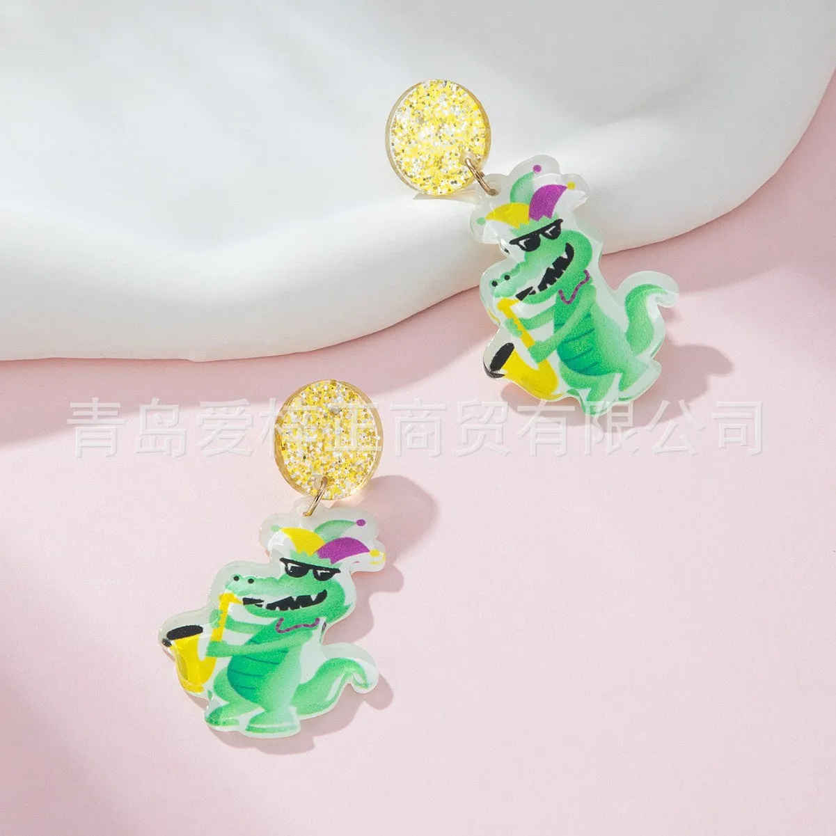 Wholesale Acrylic Carnival Cute Naughty Crocodile Design Women's Fashion Drop Earrings