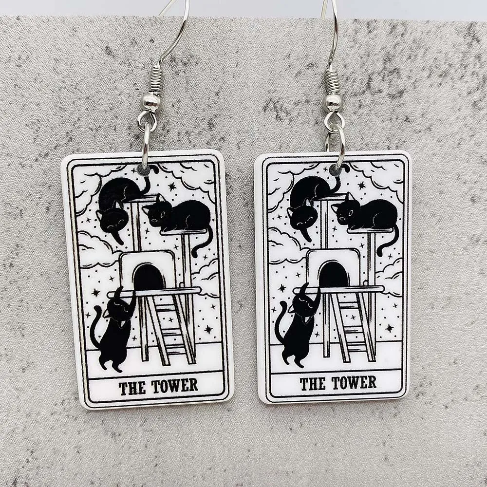 Wholesale Acrylic Cartoon Playing Cards Tarot Pendant Earrings
