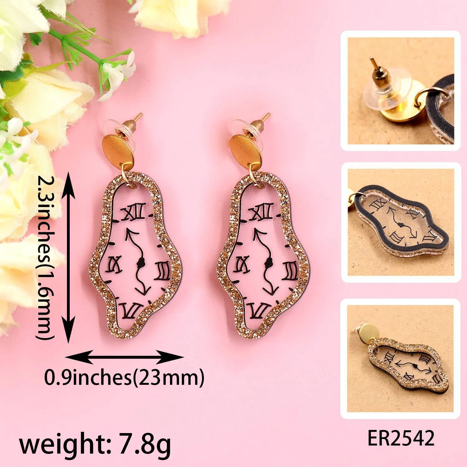 Wholesale Acrylic Clock Time Pendant Earrings