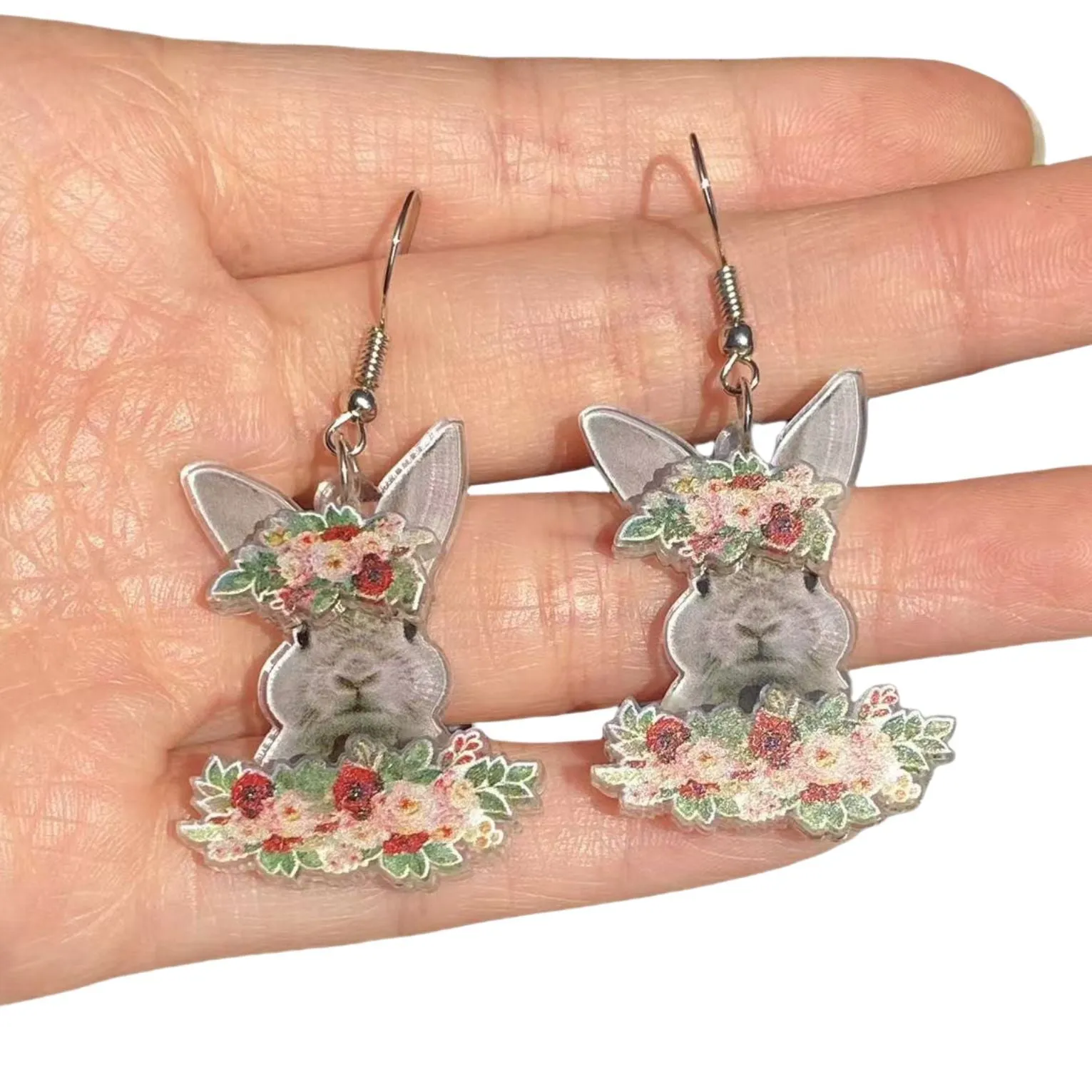 Wholesale Acrylic Double Layer Printing Cute Cartoon Animal Rabbit Easter Earrings