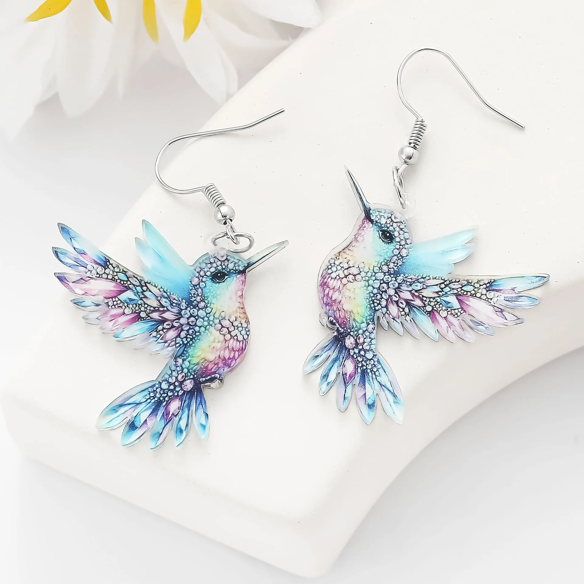 Wholesale Acrylic earrings colorful hummingbird earrings