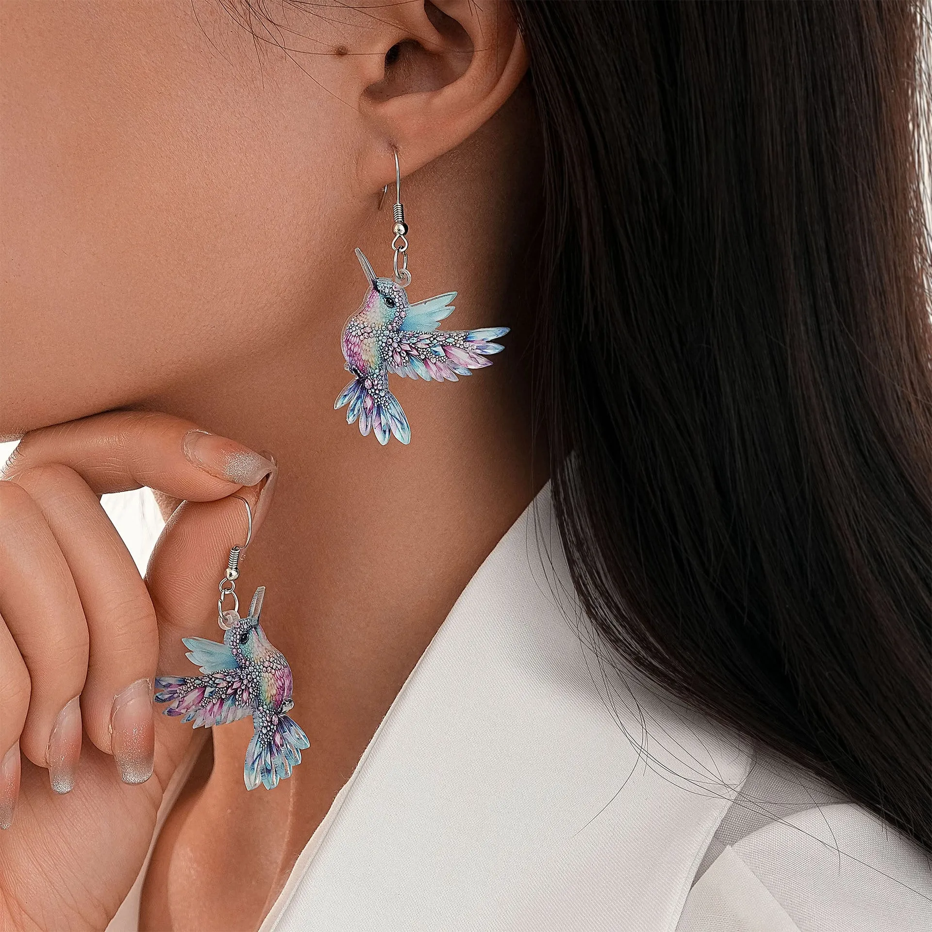 Wholesale Acrylic earrings colorful hummingbird earrings