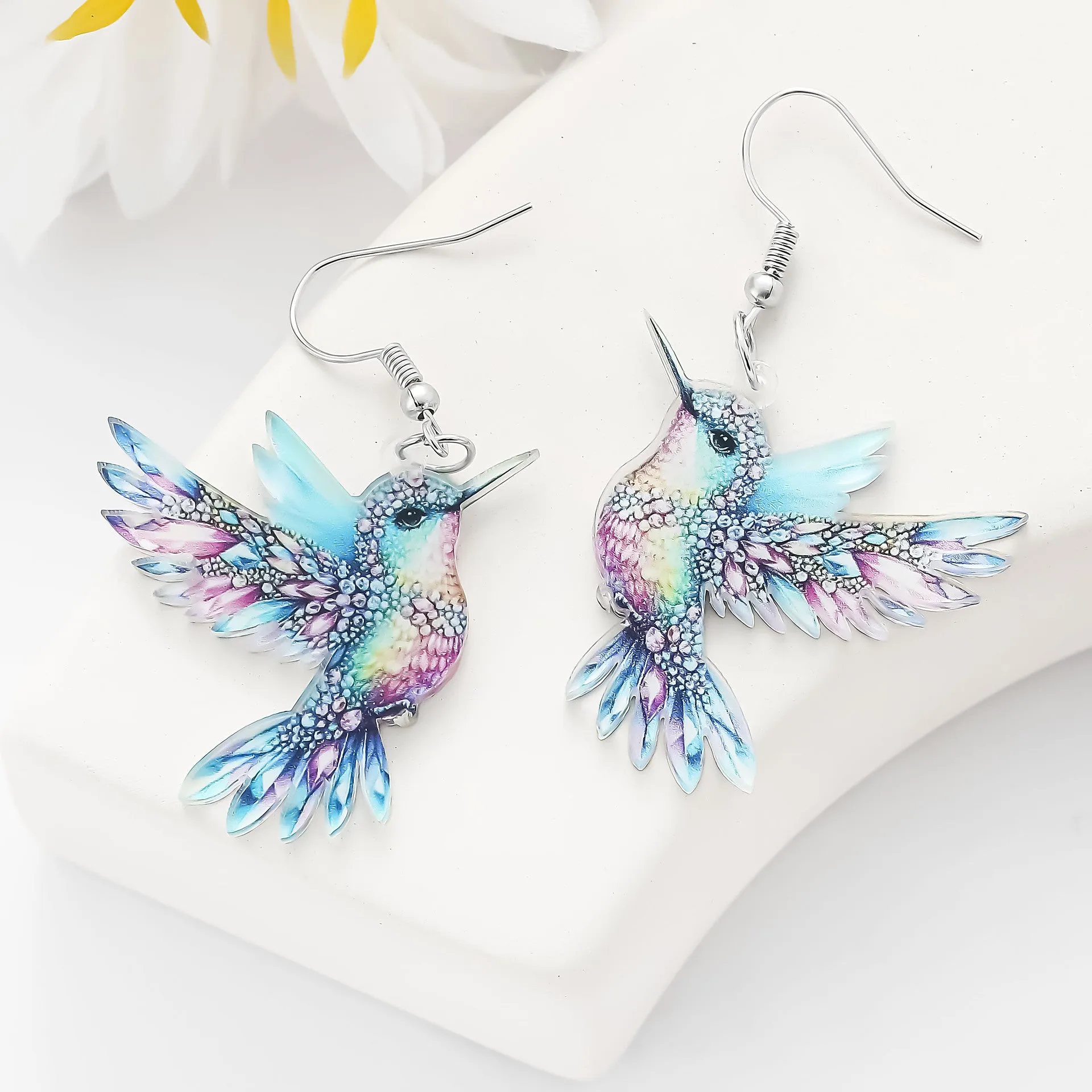 Wholesale Acrylic earrings colorful hummingbird earrings