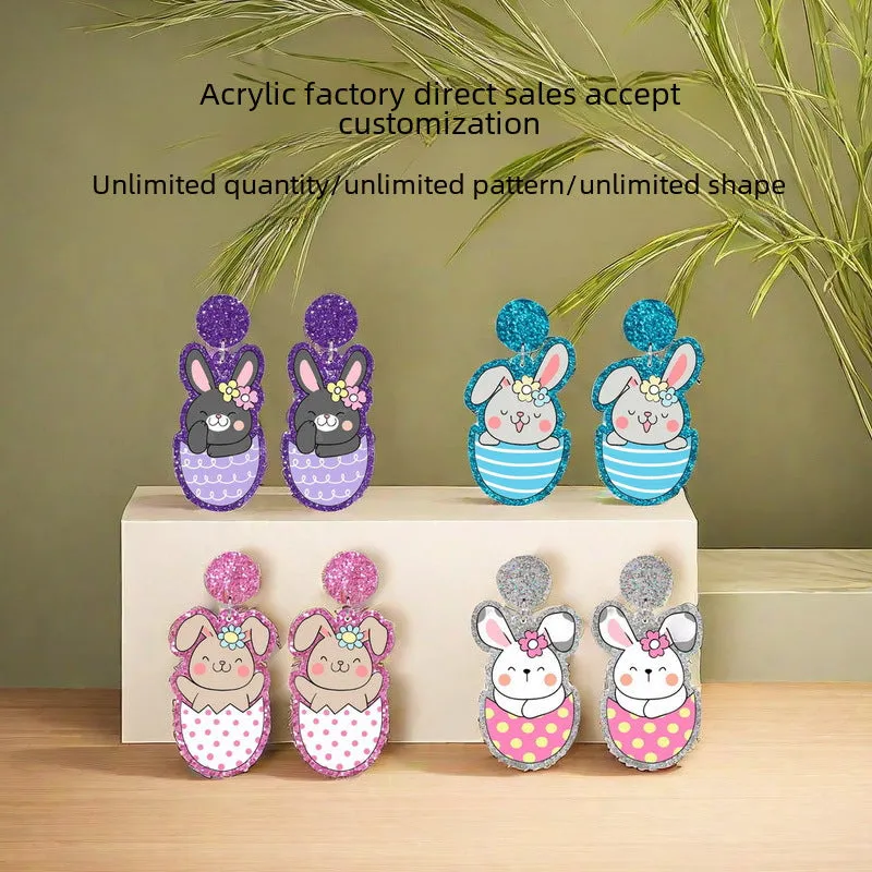 Wholesale Acrylic Easter Egg Personality Simple Floral Bunny Earrings