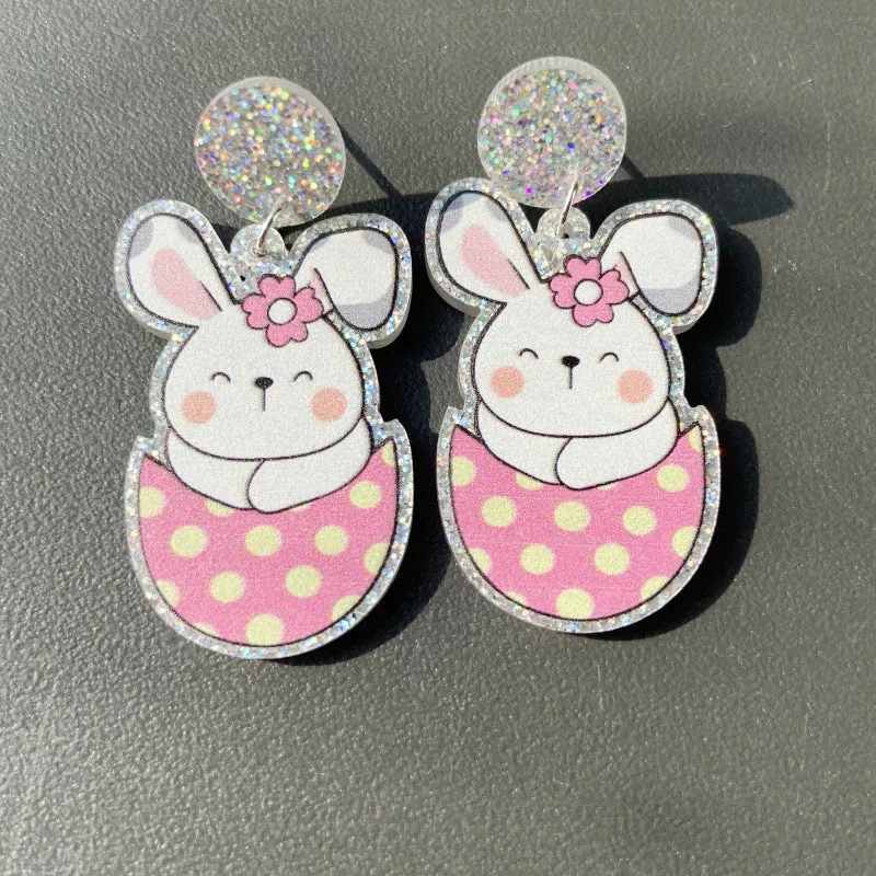 Wholesale Acrylic Easter Egg Personality Simple Floral Bunny Earrings
