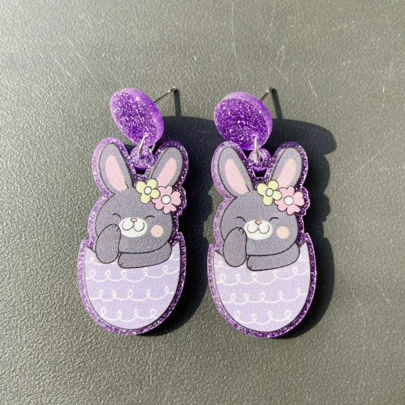 Wholesale Acrylic Easter Egg Personality Simple Floral Bunny Earrings