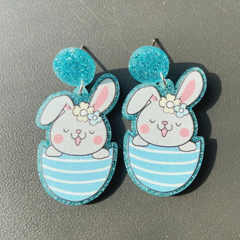 Wholesale Acrylic Easter Egg Personality Simple Floral Bunny Earrings