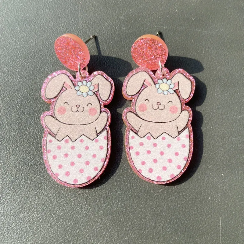 Wholesale Acrylic Easter Egg Personality Simple Floral Bunny Earrings