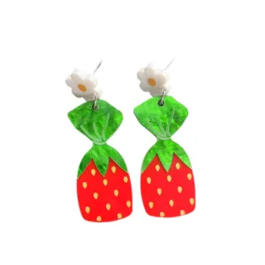 Wholesale Acrylic Fresh Sweet Red Flower Strawberry Earrings
