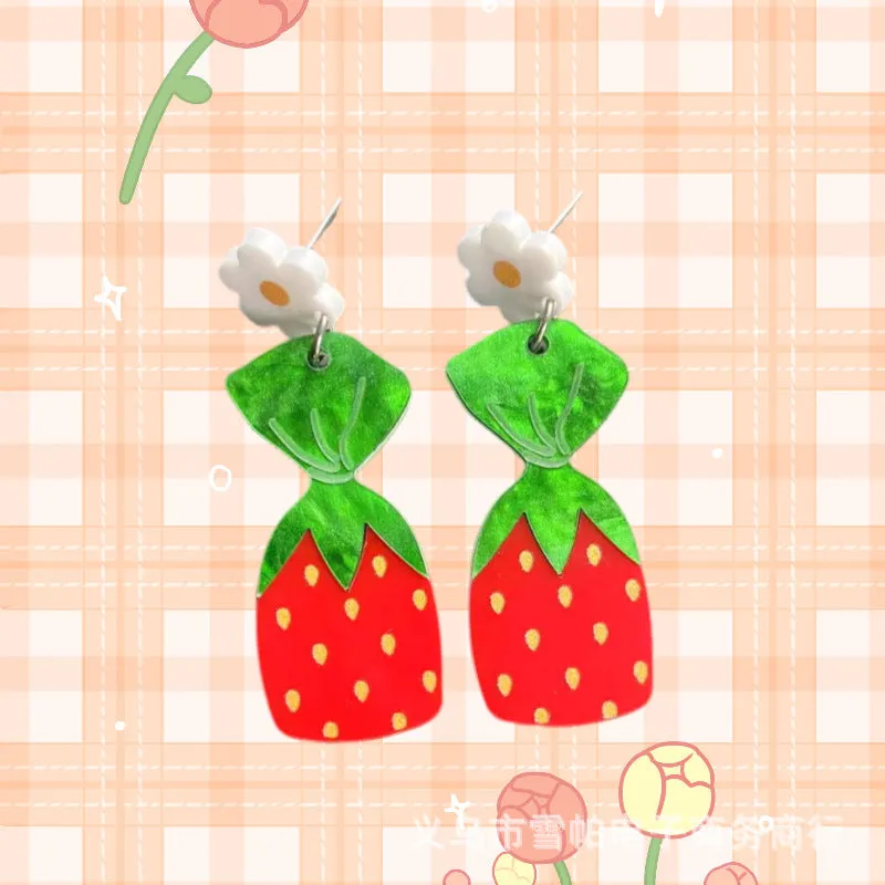 Wholesale Acrylic Fresh Sweet Red Flower Strawberry Earrings