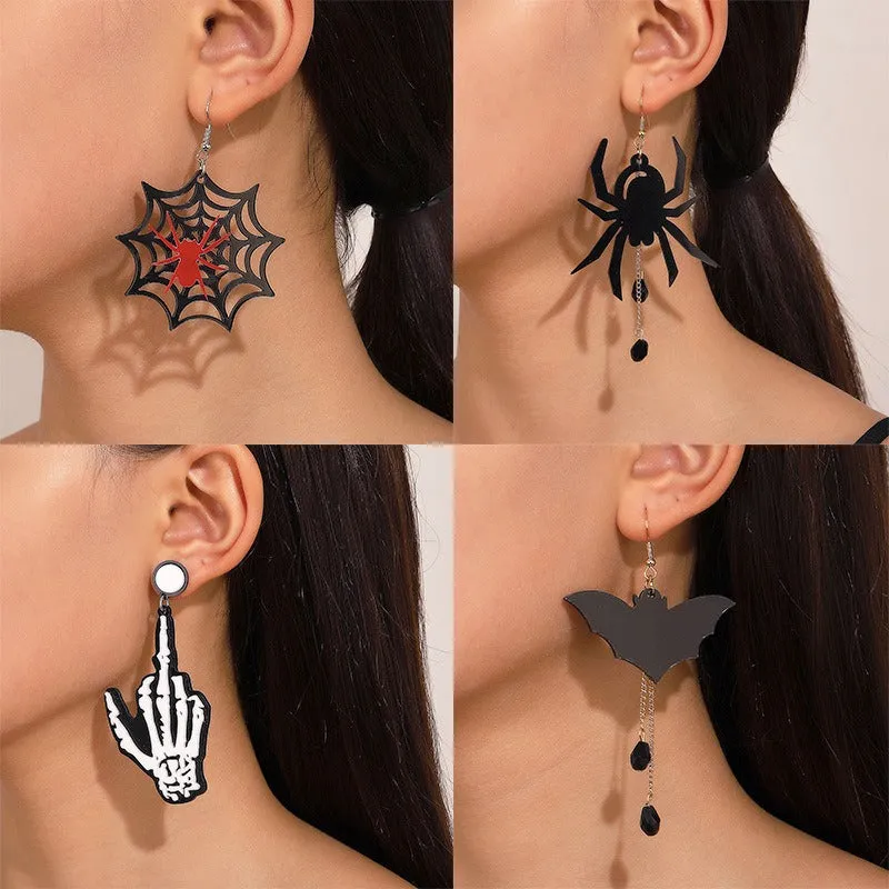 Wholesale Acrylic Gothic Dark Pumpkin Bat Skull Earrings