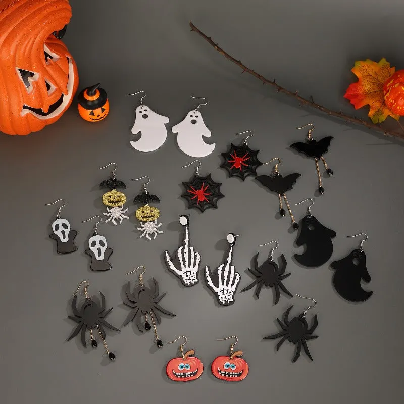 Wholesale Acrylic Gothic Dark Pumpkin Bat Skull Earrings