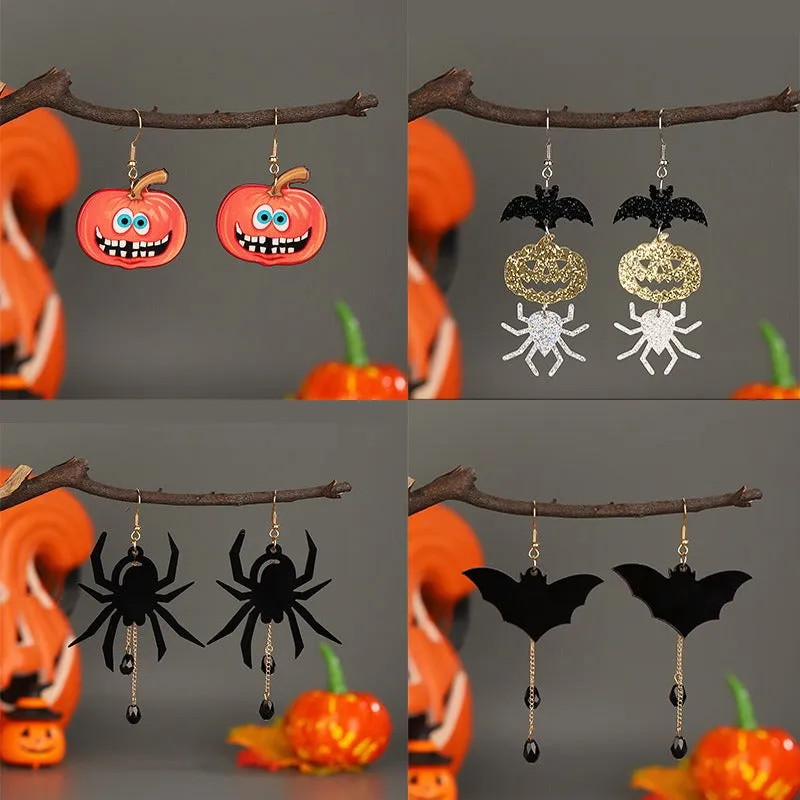 Wholesale Acrylic Gothic Dark Pumpkin Bat Skull Earrings