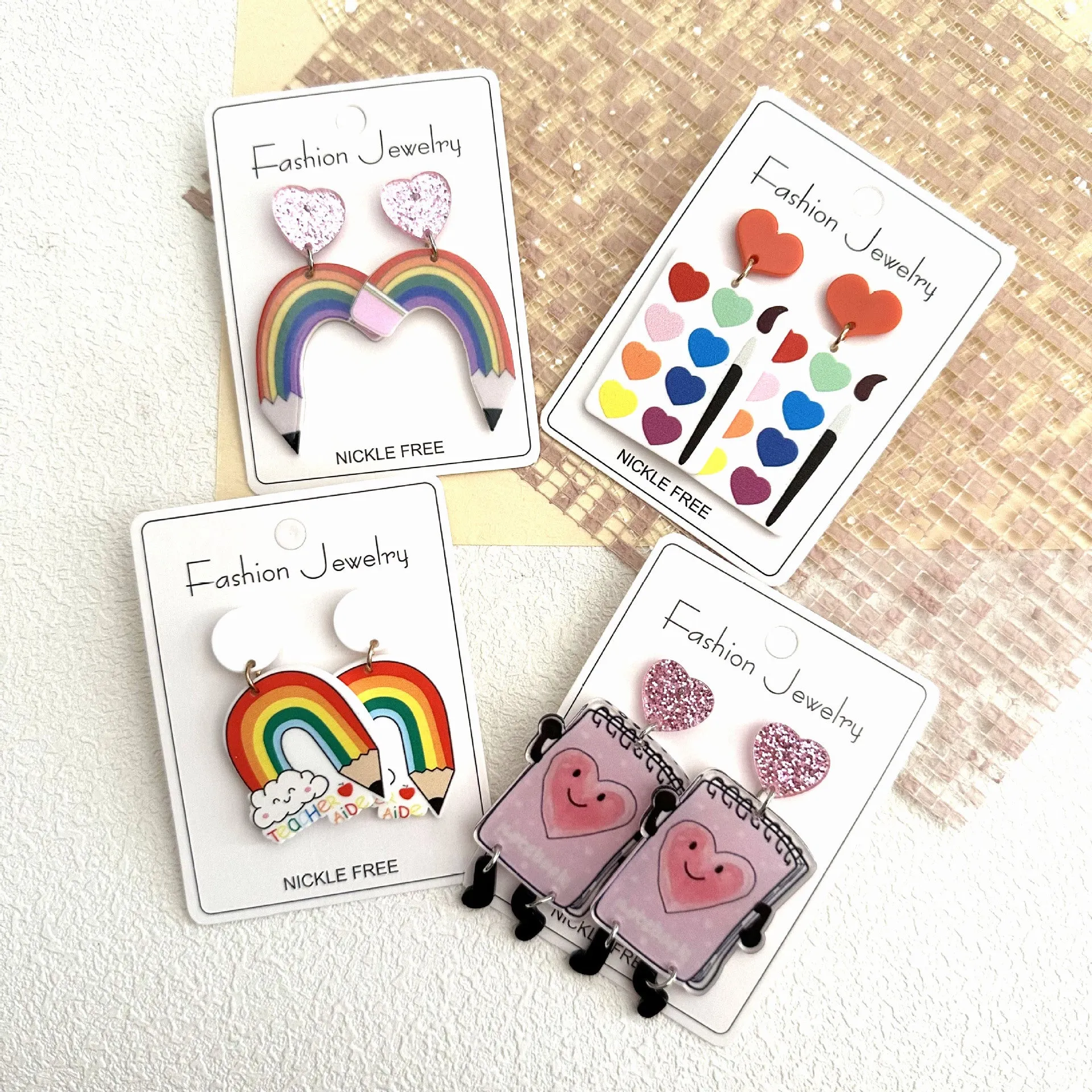 Wholesale Acrylic Heart Handmade Rainbow Heart Earrings
