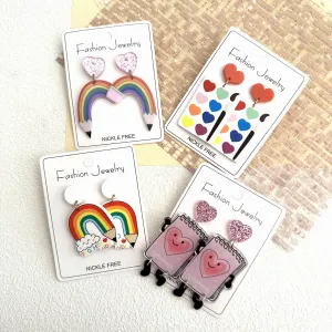 Wholesale Acrylic Heart Handmade Rainbow Heart Earrings