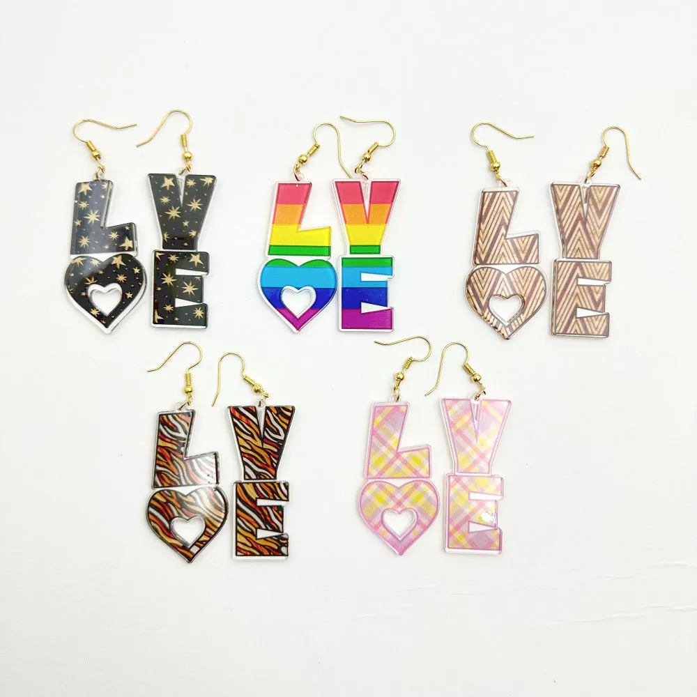 Wholesale Acrylic Letter LOVE Heart Valentine's Day Earrings