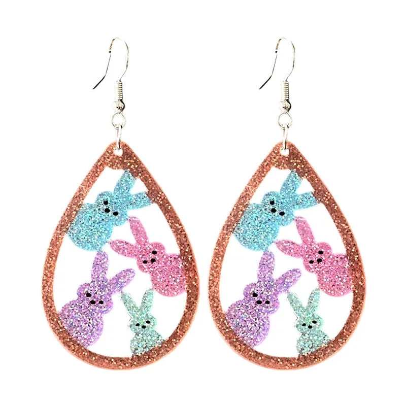 Wholesale Acrylic Shiny Element Rabbit Mushroom Moon Happy Easter Earrings