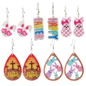 Wholesale Acrylic Shiny Element Rabbit Mushroom Moon Happy Easter Earrings