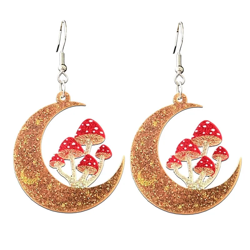 Wholesale Acrylic Shiny Element Rabbit Mushroom Moon Happy Easter Earrings