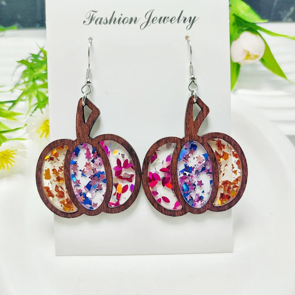 Wholesale Acrylic Simple Fashion Splicing Pumpkin Inlaid Earrings