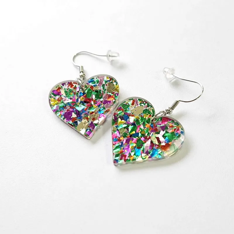 Wholesale Acrylic Valentine's Day Colorful Sequin Heart Shaped Love DIY Earrings