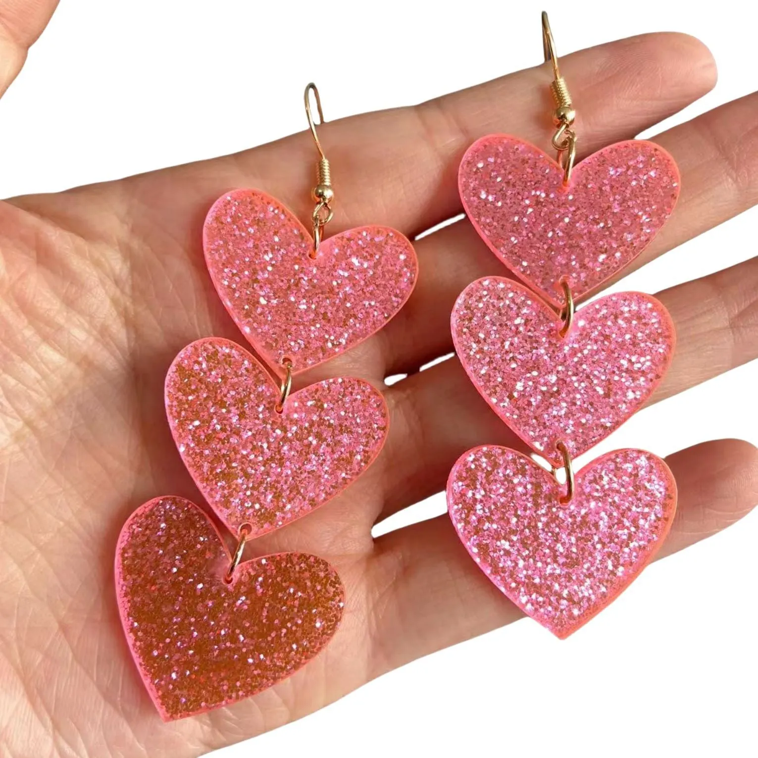 Wholesale Acrylic Valentine's Day Series Pink Red Sequins Love Simple Cute Sweet Peach Heart Pendant Earrings