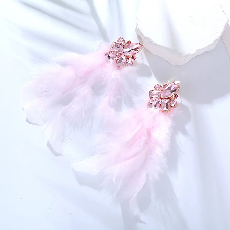 Wholesale Alloy Diamond Feather Flower Long Temperament Tassel Earrings