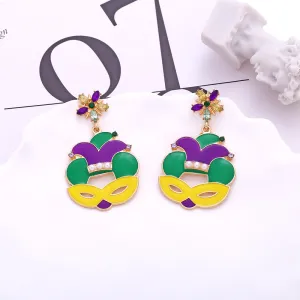 Wholesale alloy dripping oil Diamond Irish mask earrings carnival hat earrings