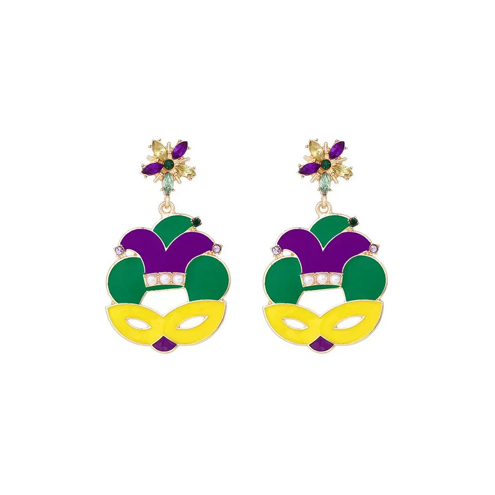 Wholesale alloy dripping oil Diamond Irish mask earrings carnival hat earrings