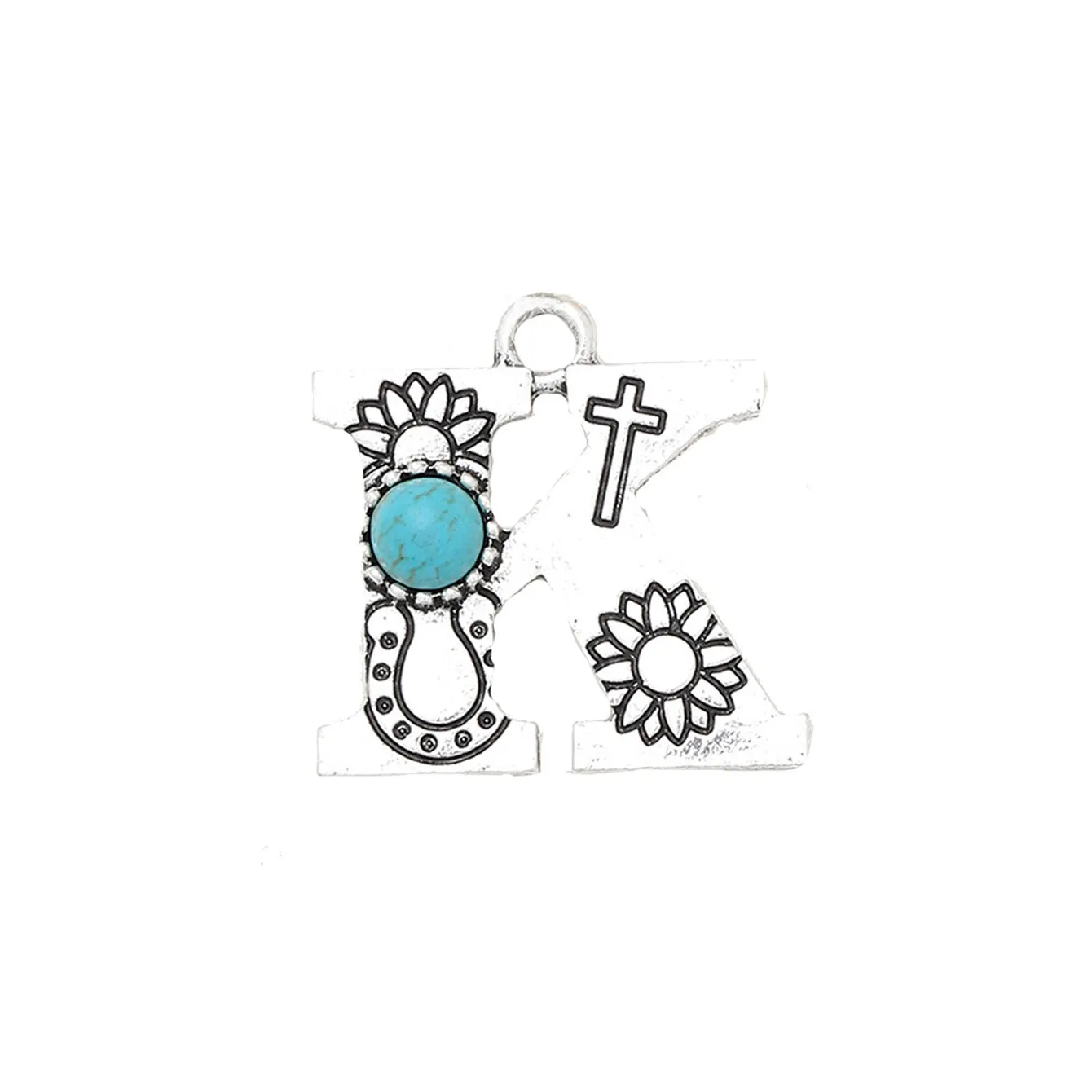 Wholesale Alloy Letter Green Natural Turquoise Earrings