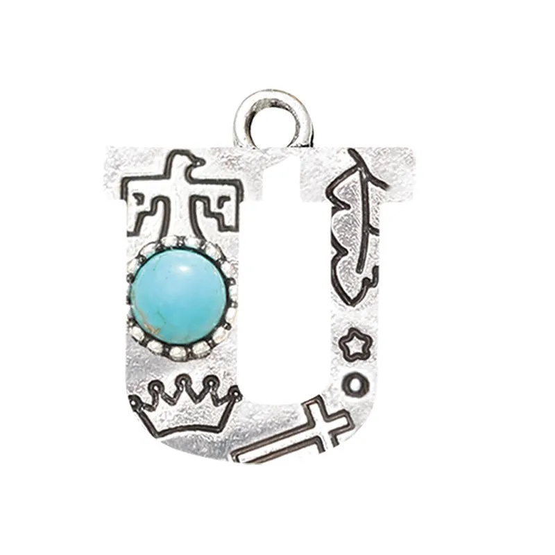 Wholesale Alloy Letter Green Natural Turquoise Earrings
