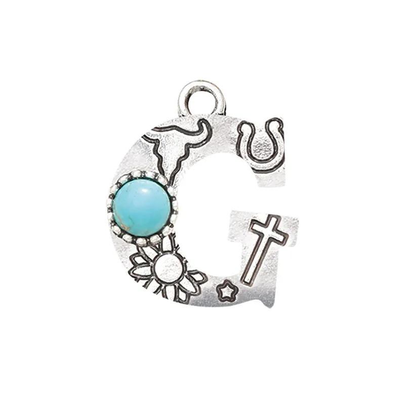 Wholesale Alloy Letter Green Natural Turquoise Earrings