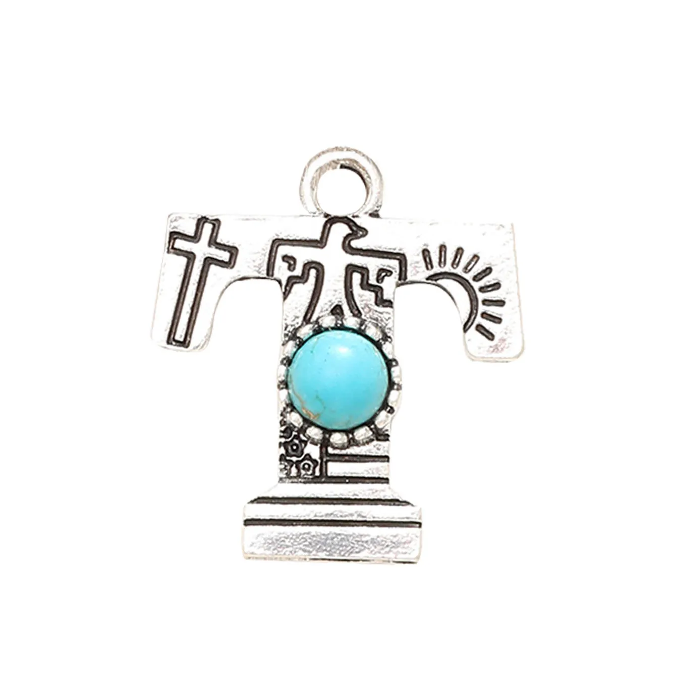 Wholesale Alloy Letter Green Natural Turquoise Earrings