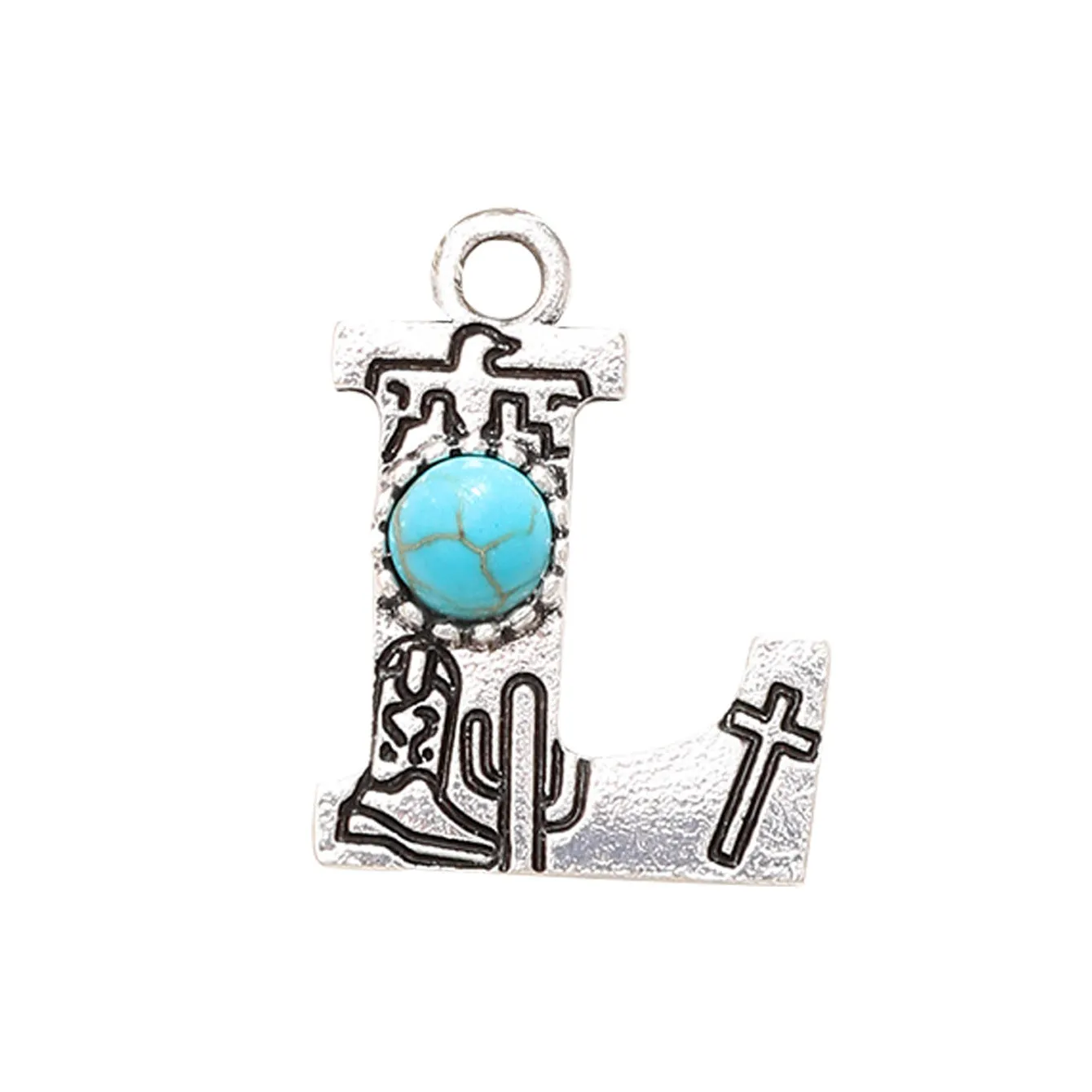 Wholesale Alloy Letter Green Natural Turquoise Earrings