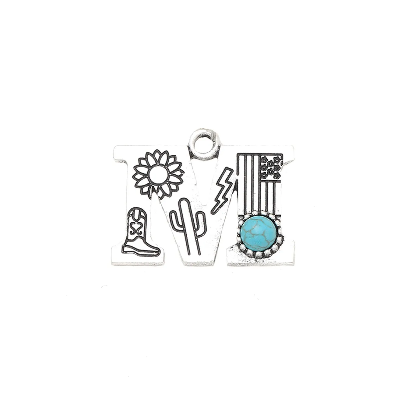 Wholesale Alloy Letter Green Natural Turquoise Earrings