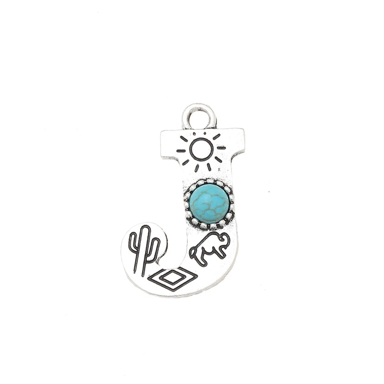Wholesale Alloy Letter Green Natural Turquoise Earrings