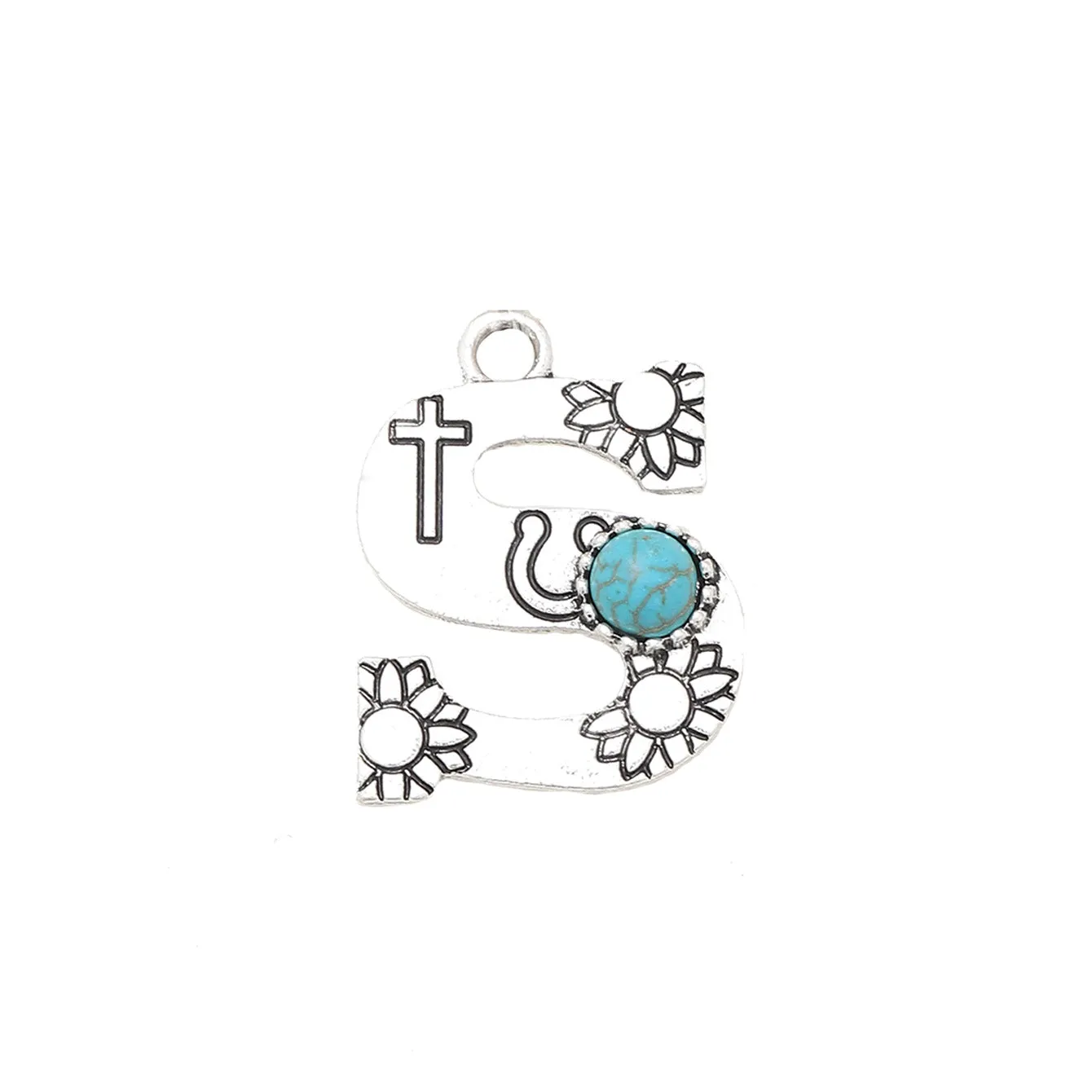 Wholesale Alloy Letter Green Natural Turquoise Earrings
