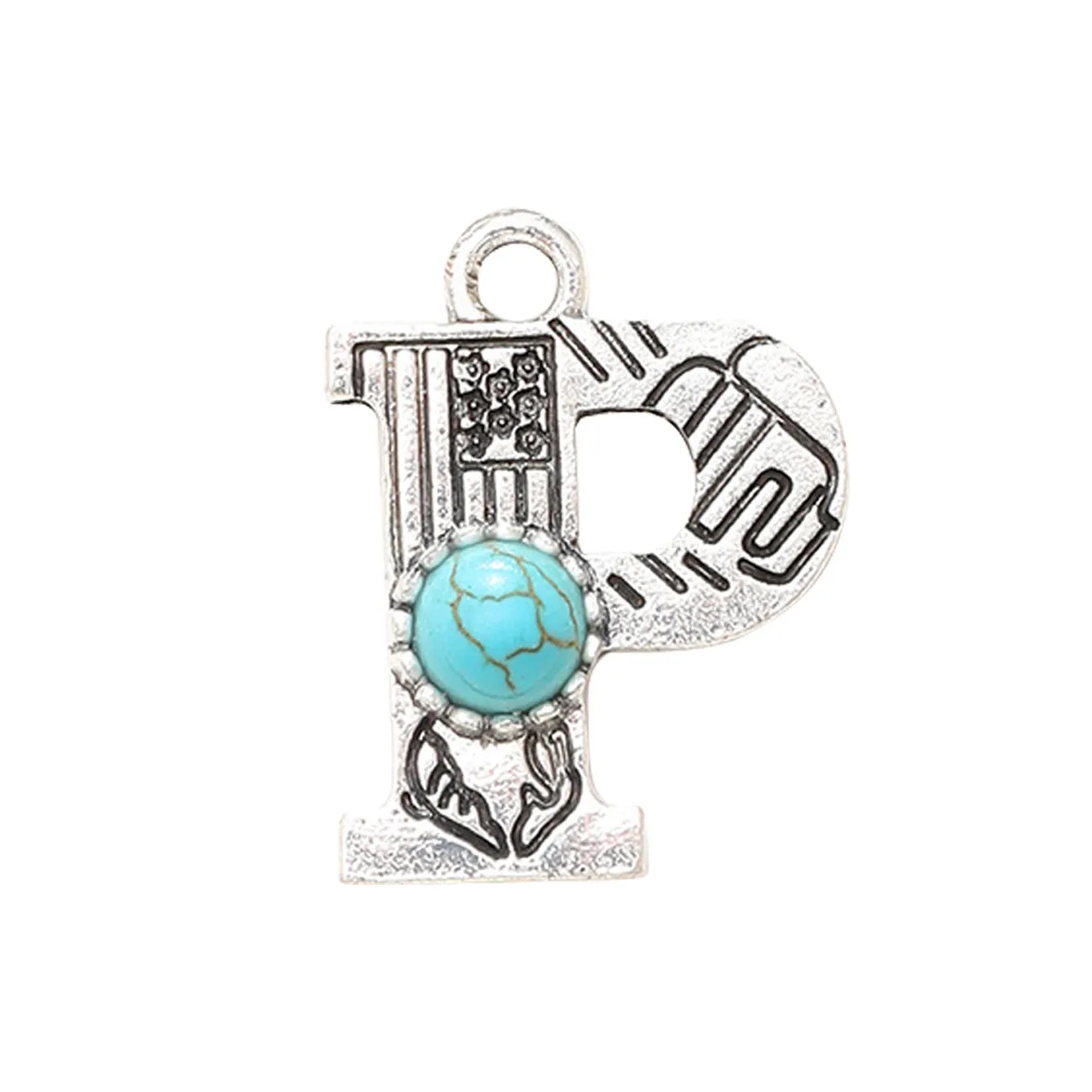 Wholesale Alloy Letter Green Natural Turquoise Earrings