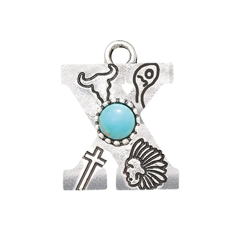 Wholesale Alloy Letter Green Natural Turquoise Earrings