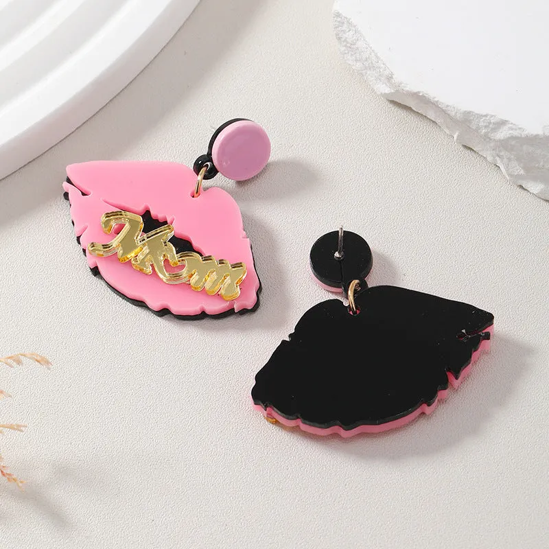 Wholesale Alphabet pink lips acrylic earrings