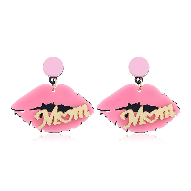 Wholesale Alphabet pink lips acrylic earrings