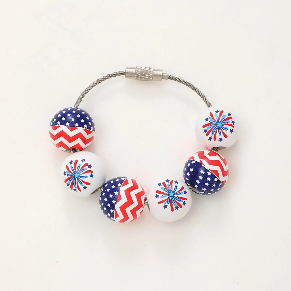 Wholesale American Independence Day Ball Series Wooden Beaded Keychain Decoration