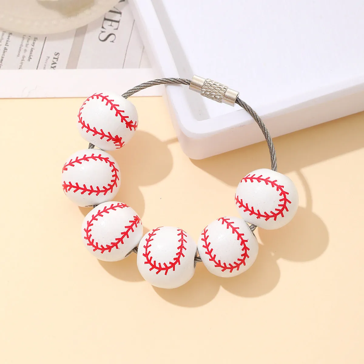 Wholesale American Independence Day Ball Series Wooden Beaded Keychain Decoration
