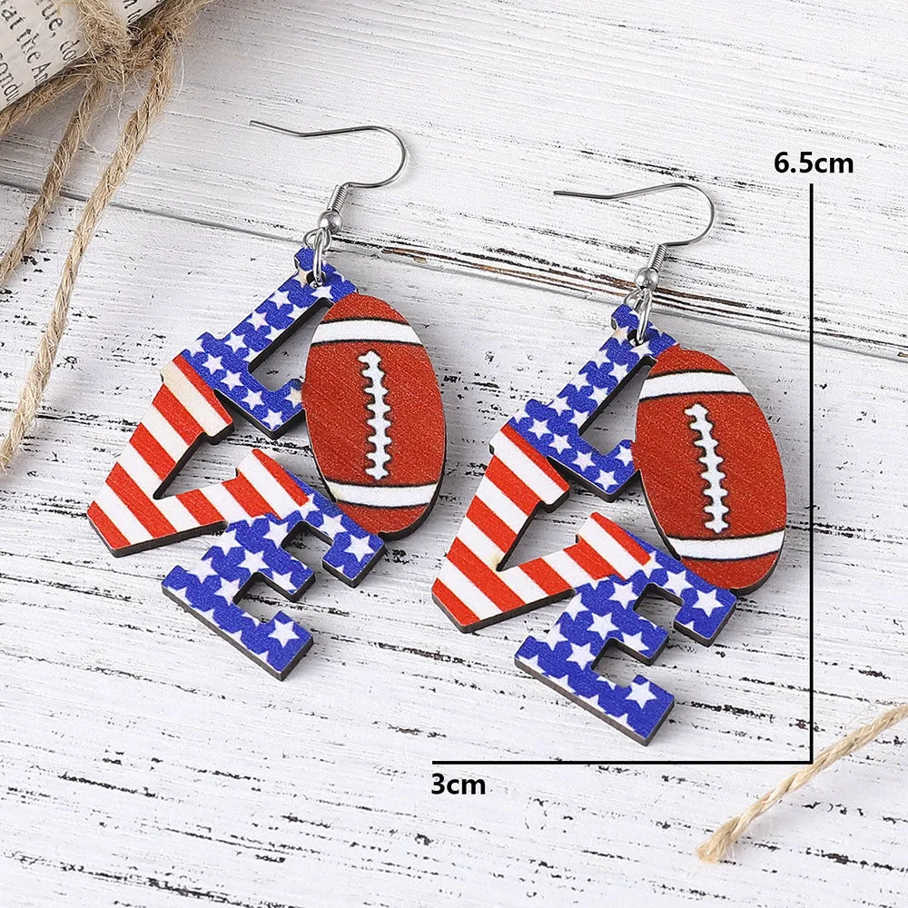 Wholesale American Independence Day Star Sunflower Wooden Double-Sided Earrings
