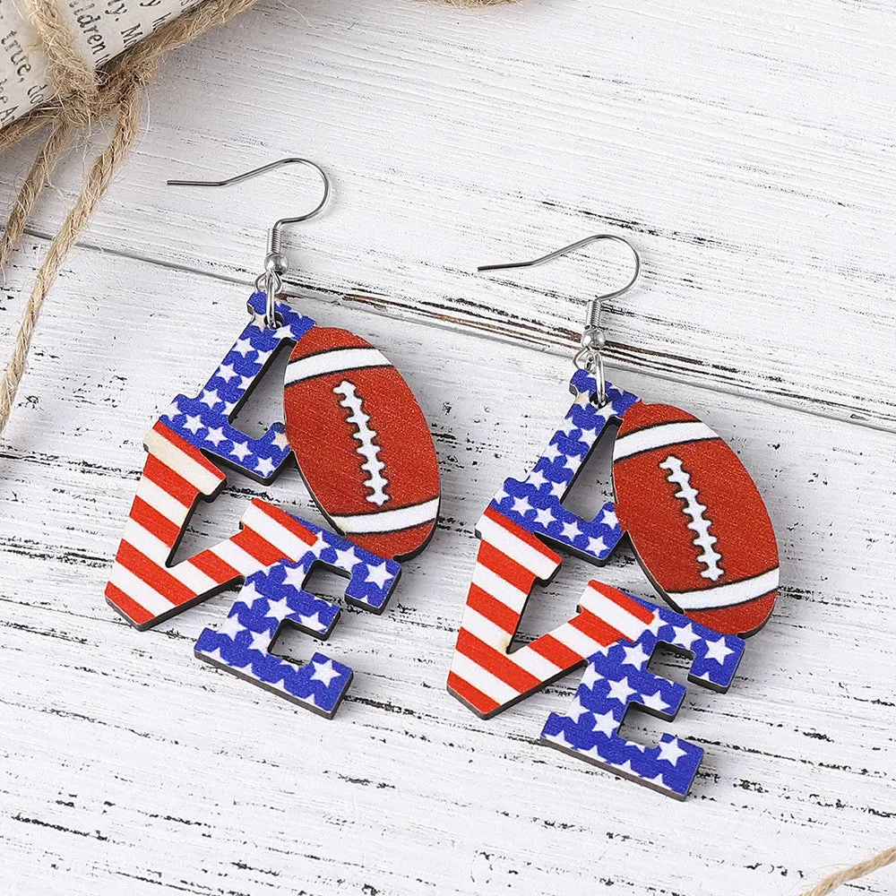 Wholesale American Independence Day Star Sunflower Wooden Double-Sided Earrings